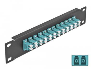 Delock 10" patch panel pro optická vlákna, 12 portů, LC Duplex, sv. modrý, 1U, černý