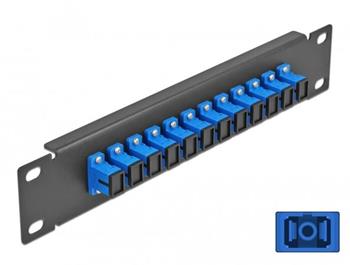 Delock 10" patch panel pro optická vlákna, 12 portů, SC Simplex, modrý, 1U, černý
