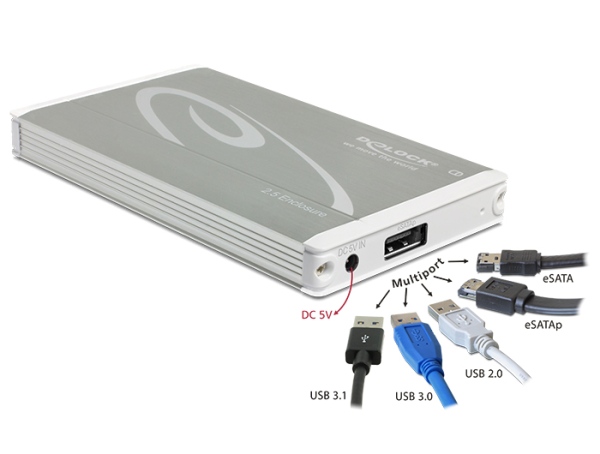Delock 2.5” External Enclosure SATA HDD > Multiport SuperSpeed USB 10 Gbps (USB 3.1 Gen 2)