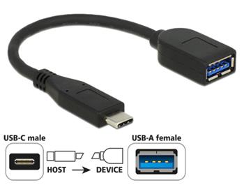 Delock Adaptér SuperSpeed USB 10 Gbps (USB 3.1 Gen 2) USB Type-C™ male > USB Typ-A samice 10 cm koaxiál černý Premium