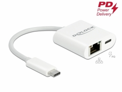 Delock Adaptér USB Type-C™ na Gigabit LAN 10/100/1000 Mbps s portem Power Delivery bílá