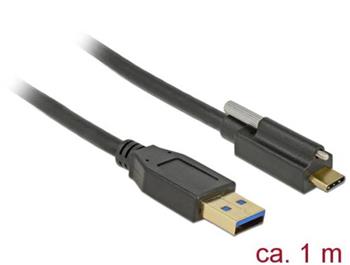 Delock Cable SuperSpeed USB 10 Gbps (USB 3.1 Gen 2) Type-A male > USB Type-C™ male with screw on top 1 m black