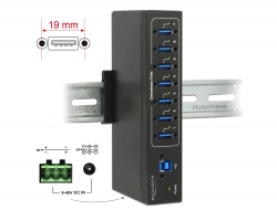 Delock Externí průmyslový Hub 7 x USB 3.0 Typ-A s ochranou 15 kV ESD