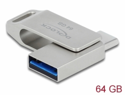 Delock Flash disk USB 3.2 Gen 1, USB-C™ + Typ-A, 64 GB - kovový kryt