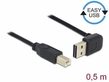 Delock Kabel EASY-USB 2.0 Typ-A samec pravoúhlý nahoru / dolů > USB 2.0 Typ-B samec 0,5 m