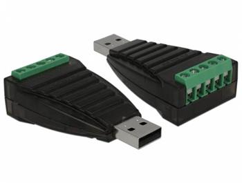 Delock Konvertor z USB Typ-A na svorkovnici sériového rozhraní RS-422/485 s přepěťovou ochranou 600 W, izolace 2,5 kV, p