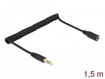 Delock Kroucený prodlužovací kabel 3,5 mm, 3 pinový, stereo zástrčkový konektor na stereo zásuvkový konektor, 1,5 m, čer