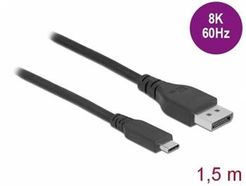 Delock Obousměrný kabel USB Type-C™ na DisplayPort (režim DP Alt) s certifikací 8K 60 Hz 1,5 m DP 8K