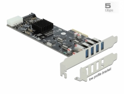 Delock PCI Express x4 Karta na 4 x externí SuperSpeed USB (USB 3.2 Gen 1) USB Typ-A samice Quad Channel - Low Profile