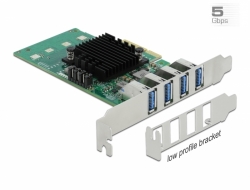 Delock PCI Express x4 Karta na 4 x externí USB 3.0 Quad Channel - Low Profile