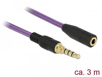 Delock Prodlužovací kabel audio stereo jack 3,5 mm samec / samice iPhone 4 pin 3 m fialový
