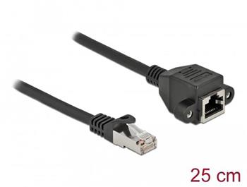 Delock Prodlužovací síťový kabel, ze zástrčky S/FTP RJ45 na zásuvku RJ45, Cat.6A, délka 25 cm, černý