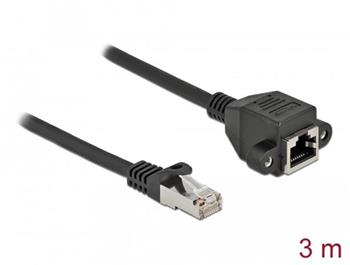 Delock Prodlužovací síťový kabel, ze zástrčky S/FTP RJ45 na zásuvku RJ45, Cat.6A, délka 3 m, černý