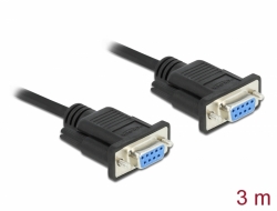 Delock Sériový kabel rozhraní RS-232 Sub-D9, ze zásuvkového na zásuvkový, délky 3 m, null modem