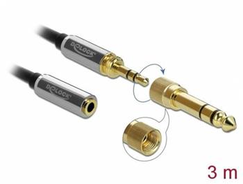 Delock Stereofonní prodlužovací kabel s tríkolíkovou zástrckou 3,5 mm na zásuvku rozmeru 6,35 mm 3m