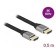 Delock Ultra vysokorychlostní HDMI kabel, 48 Gbps, 8K 60 Hz, šedá 0,5 m certifikovaný