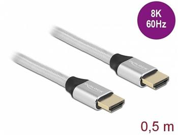 Delock Ultra vysokorychlostní HDMI kabel, 48 Gbps, 8K 60 Hz, stříbrná 0,5 m certifikovaný