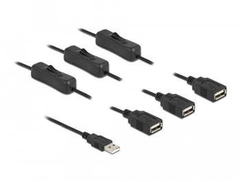 Delock USB Typ-A kabel, samec na 3 x USB Typ-A samice, se spínačem, 1 m