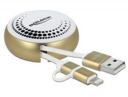 Delock Zatažitelný kabel USB 2.0 2 v 1, Typu-A na Micro-B a Lightning™, bílý / zlatý
