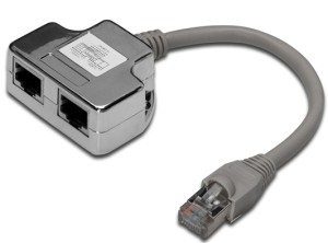 Digitus Adaptér pro patch kabel CAT 5e, 2x CAT 5e, stíněné PC-PC, 2x samice RJ45 až 1x samec RJ45, 0,19 m