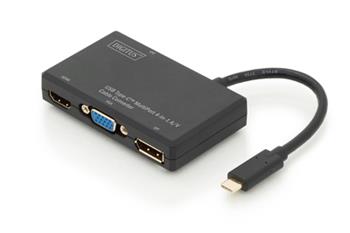 DIGITUS Převodník USB AV 4K Multiport 4v1 0,2 m, vstup: USB typ C, výstup: DP + HDMI + DVI + VGA