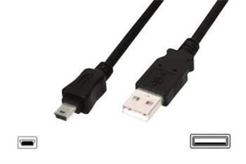 Digitus Připojovací kabel USB 2.0, typ A - mini B (5pin) M / M, 1,0 m, kompatibilní s USB 2.0, UL, bl