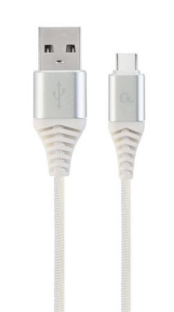 GEMBIRD CABLEXPERT Kabel USB 2.0 AM na Type-C kabel (AM/CM), 2m, opletený, bílo-strříbrný, blister, PREMIUM QUALITY