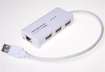 MicroConnect USB2.0 HUB 3-portový + Ethernet 10/100Mbps, bez ext. napájení, bílý