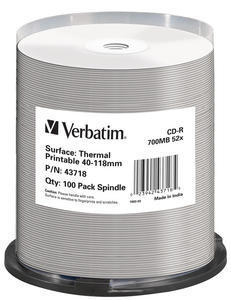 VERBATIM CD-R DataLifePlus 700MB, 52x, thermal printable, spindle 100 ks
